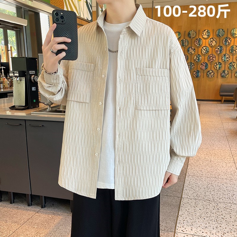 特大码衬衣男装外套春秋季胖子加肥加大号超宽松薄款休闲长袖衬衫