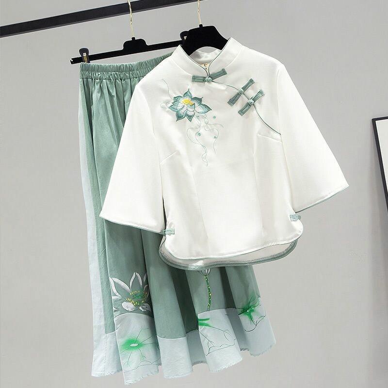 改良版汉服女装两件旗袍连衣裙套装连衣裙洋气减龄2023年新款夏季