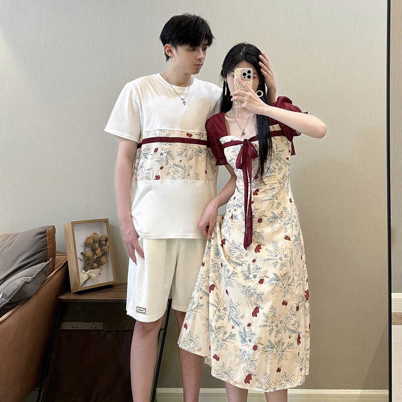 情侣装2024新款夏装国风新中式一裙一衣设计感显瘦汉服连衣裙短袖