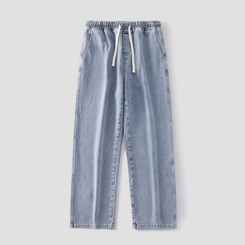 浅蓝色牛仔裤男春夏高街复古潮牌直筒裤男生美式男款裤子阔腿裤