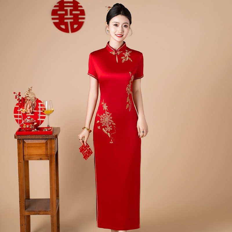 年轻妈妈旗袍夏装喜婆婆婚宴装礼服连衣裙高贵洋气参加婚礼高级感