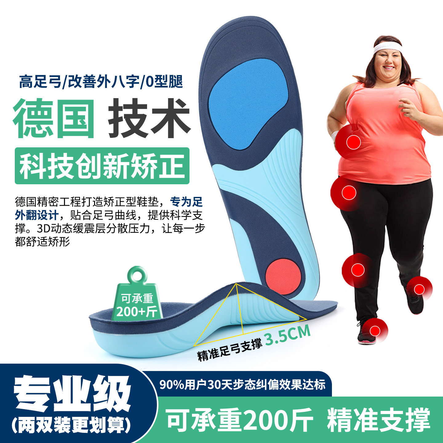 德国足弓强力支撑型鞋垫高足弓足外翻改善外八扁平足矫正功能鞋垫