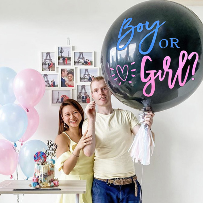 1 Set Giant Boy Or Girl Gvender Reveal Black Latex Balloon B