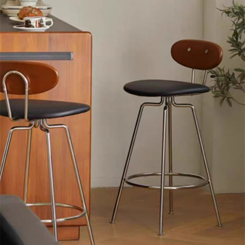 覆古吧台椅家用靠背高脚凳子北欧实木小户型简约铁艺碳素钢高椅子