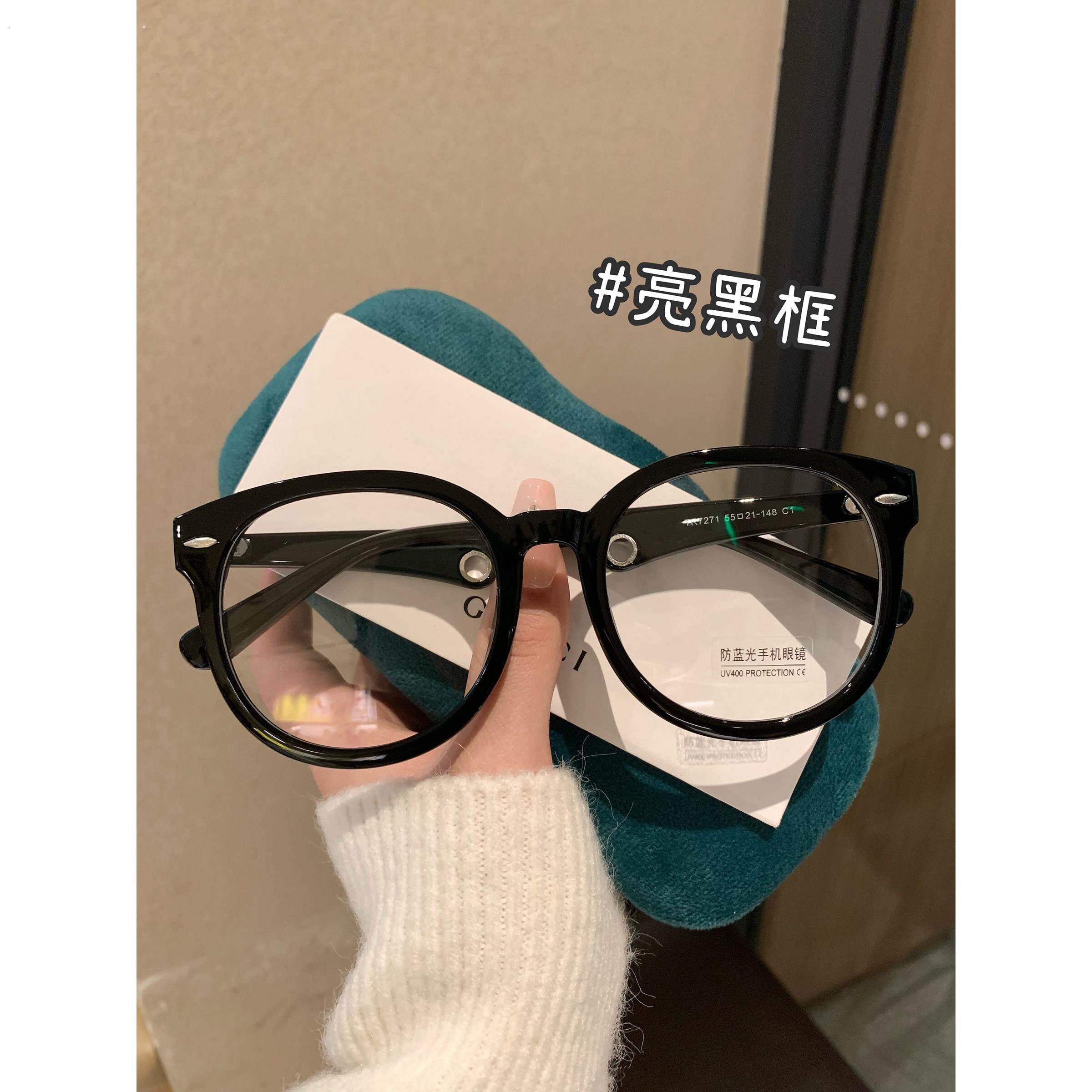 覆古圆框黑色大框素颜眼镜女防蓝光大脸显瘦可配度数平光镜男潮