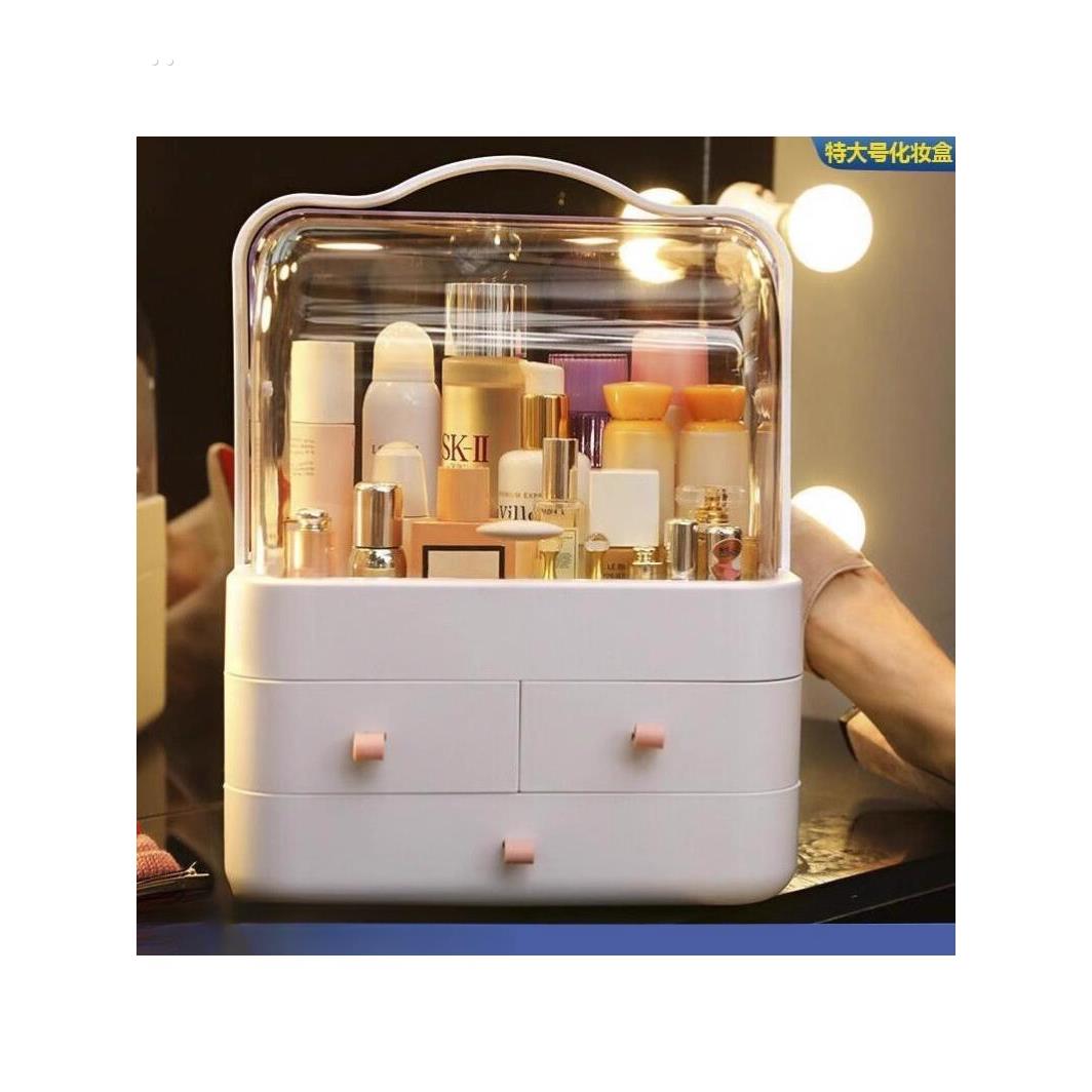 化妆品收纳盒宿舍桌面防尘整理箱梳妆台护肤品置物架带盖化妆盒