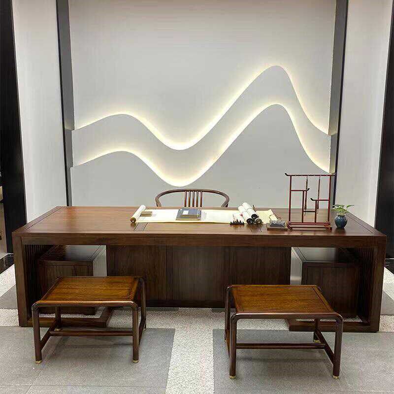 新中式实木乌金木茶桌椅组合办公桌大班桌书桌电脑桌现代简约定制