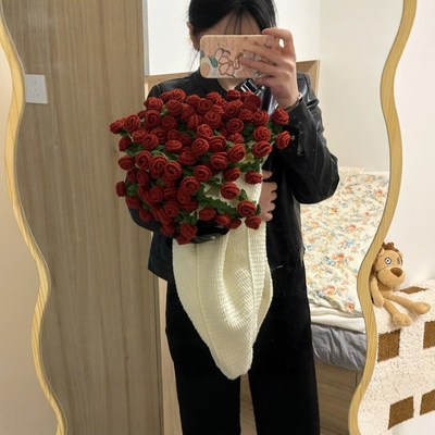 成品玫瑰花束毯子盖毯毛毯毛线钩针织diy材料包礼物手工编织送人