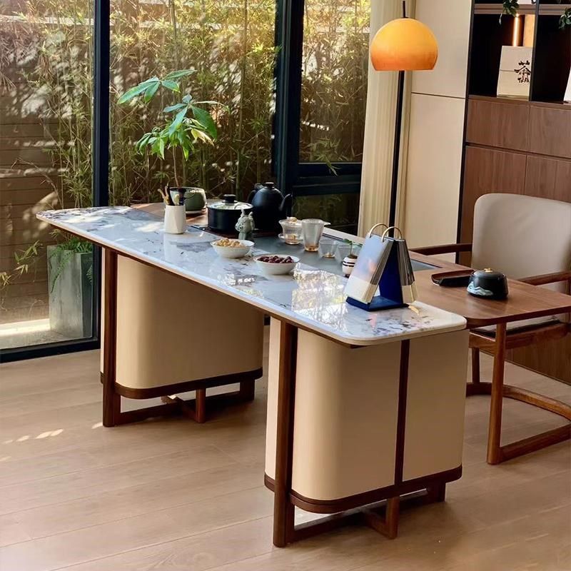 新中式实木茶桌2025新款高端岩板茶台轻奢现代北美黑胡桃木泡茶桌