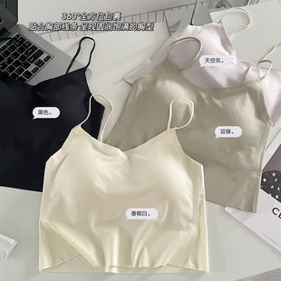 2024新款小吊带背心女U型带胸垫一体式可L调节细肩带无痕内搭外穿