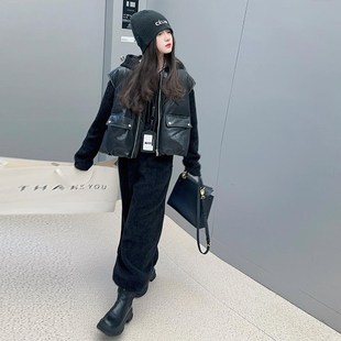 童装女童2024秋冬加厚新款时尚百搭黑色工装羽绒棉马甲外穿背心潮