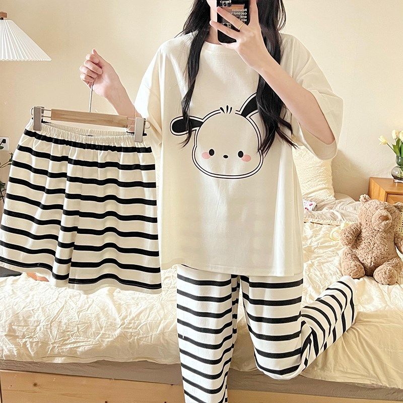 三件套装睡衣女款夏季纯棉短袖长裤卡通可爱帕恰狗学生宽松家居服,女士内衣/男士内衣/家居服,睡衣/家居服套装,淘宝优惠券,粉丝福利购,淘宝优惠卷