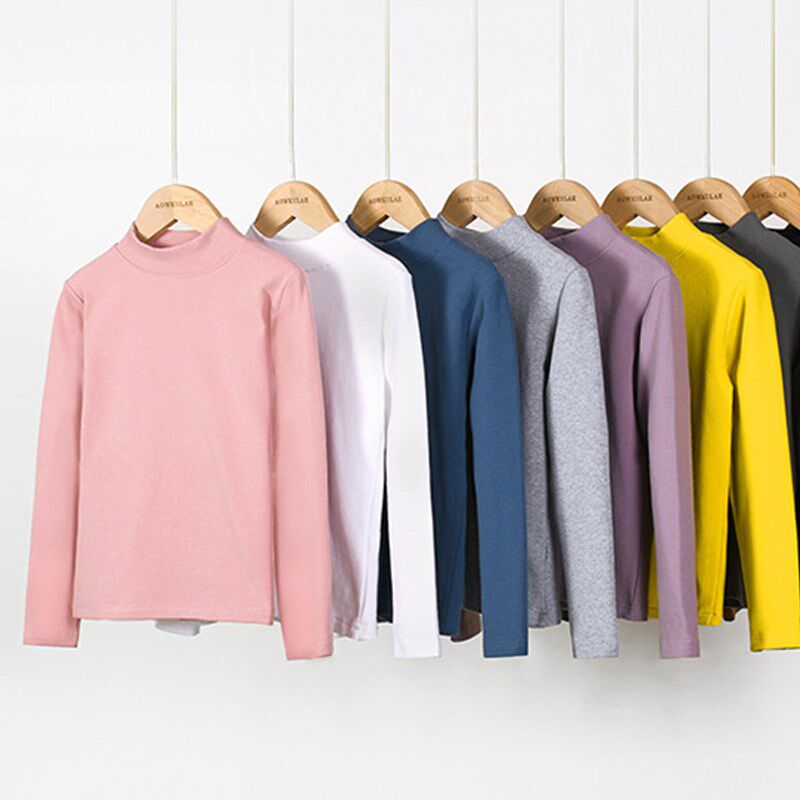 秋冬儿童男童女童白色黑色半高领纯棉磨毛长袖T恤中领秋衣打底衫