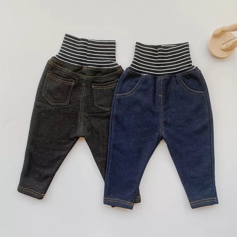 宝宝仿牛仔裤加绒男童女童外穿薄绒高腰保暖冬季长裤童装裤子潮