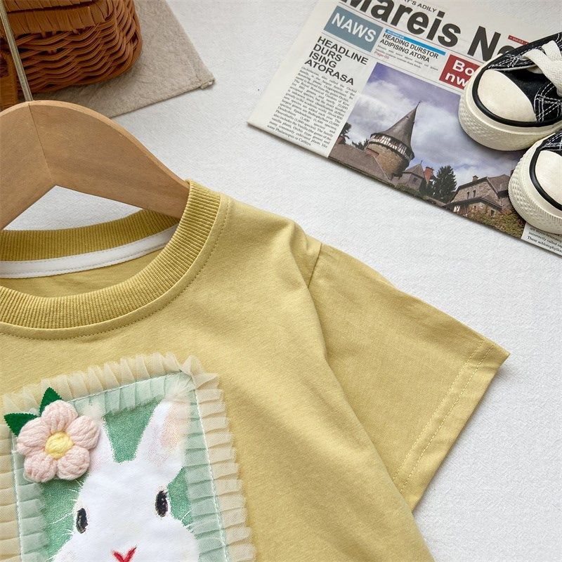 女童夏季套装2024新款休闲棉质半袖T恤短袖上衣收口长裤灯笼裤子