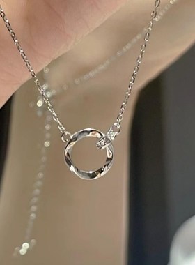 莫比乌斯环项链999纯银项链女款吊坠颈链锁骨链简约韩版轻奢小众