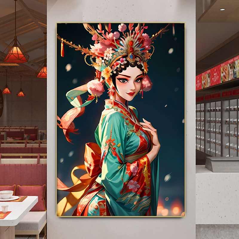 京剧戏曲b花旦人物脸谱饭店挂画装饰画川剧餐馆火锅店背景布置壁图片