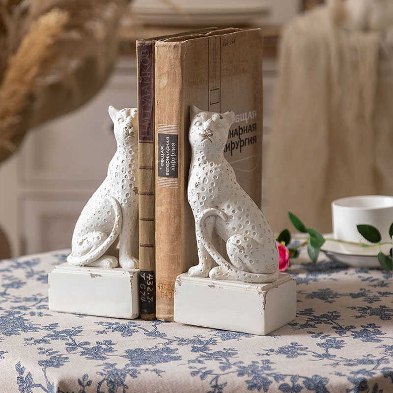 美式复古动物猎豹摆件书房书挡办公室树脂做旧书立装饰品拍摄道具