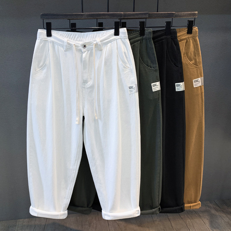 日系简约潮牌白色牛仔裤男士直筒宽松阔腿休闲裤男生秋季长裤子男