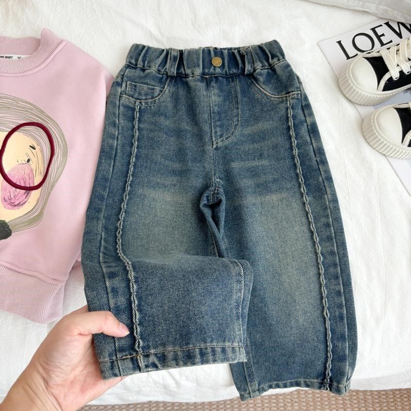 女童牛仔裤2024新款春秋复古深色小童阔腿裤女宝秋冬时尚中童裤子