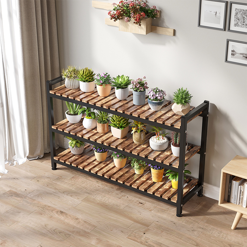 花架置物架多层阳台落地式客厅窗台多肉花盆铁艺实木室内2022新款