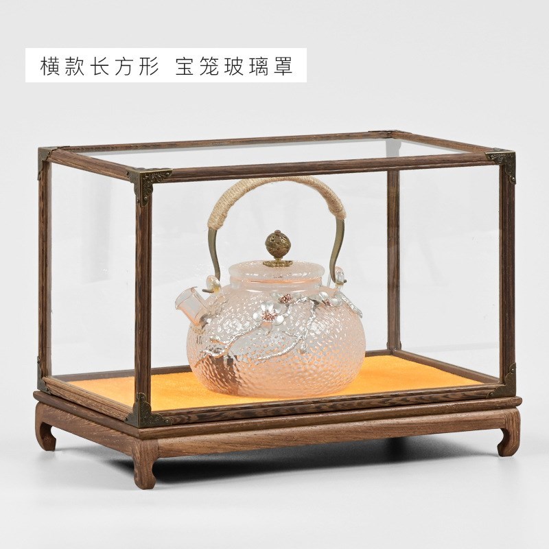 优选盒透明红木玻璃罩陈列木盒子工F艺品古董手办防尘罩盲盒收纳.