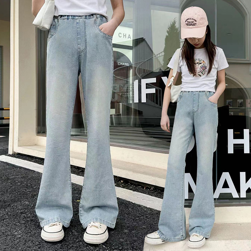 女童牛仔裤夏薄款2024新款洋气儿童喇叭裤夏季长裤女大童微喇裤子