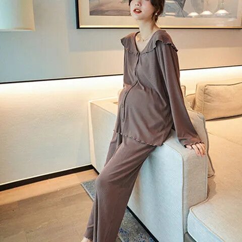 月子服长袖长裤套装春秋宽松大码孕期产后哺乳孕妇喂奶睡衣家居服