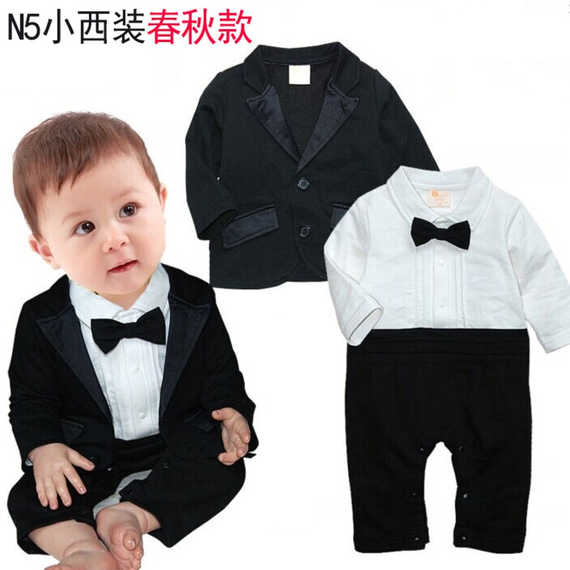 秋冬装绅士男宝宝礼服婴儿哈衣纯棉连体衣服加厚百天抓周岁百岁宴