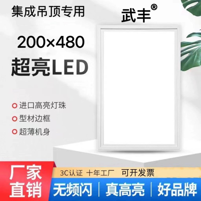适用蓝姆特200x480集成吊顶厨房卫生间扣板嵌入式LED平板灯20*48
