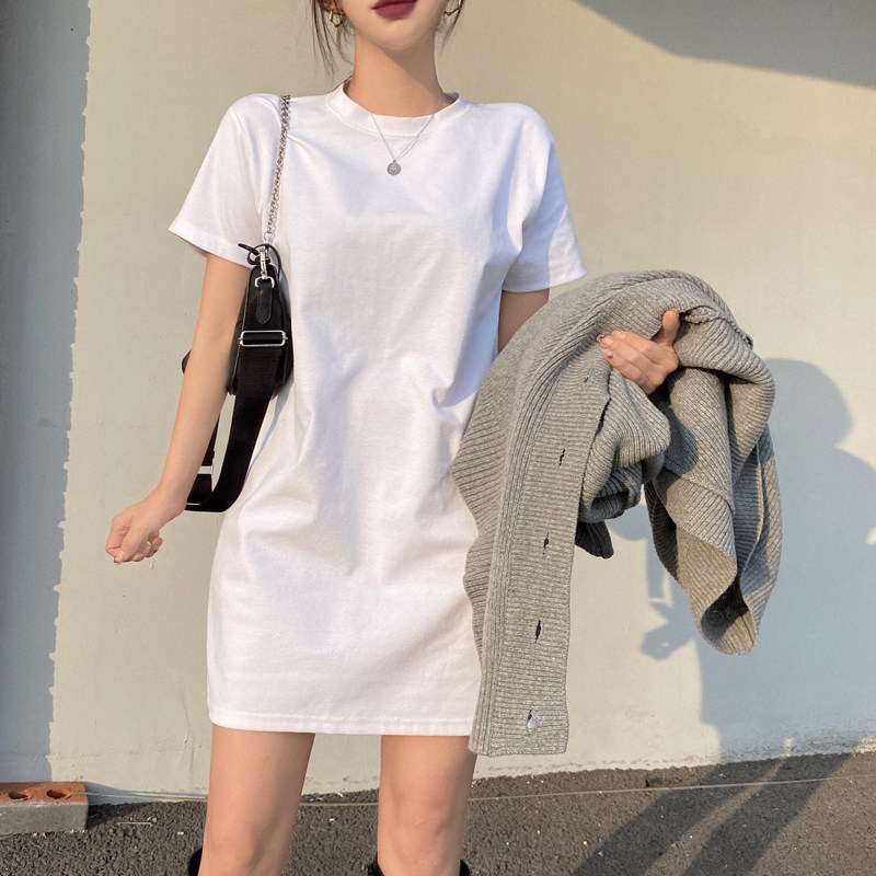 中长款短袖t恤裙女2021夏装新款休闲宽松显瘦连衣裙气质遮肚裙子