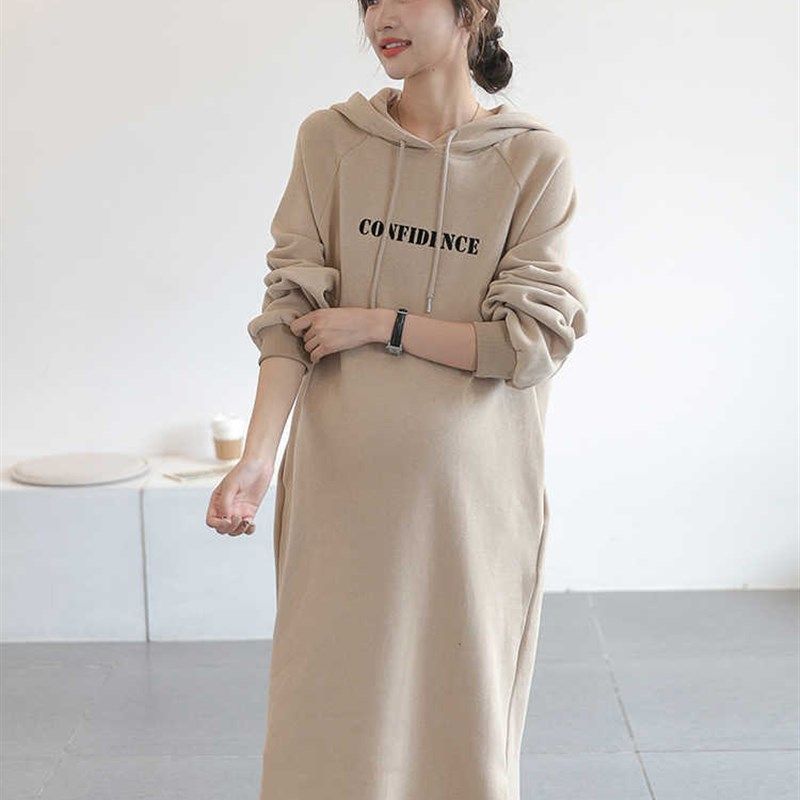 哺乳洋装秋冬款潮妈连帽运动衫裙产后哺乳衣服宽松显瘦哺乳衣外出