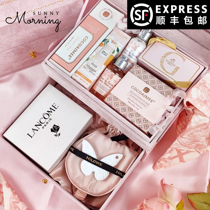 【粉色花园】闺蜜生日礼物女伴娘香薰伴手礼高级感丝绒双层化妆箱