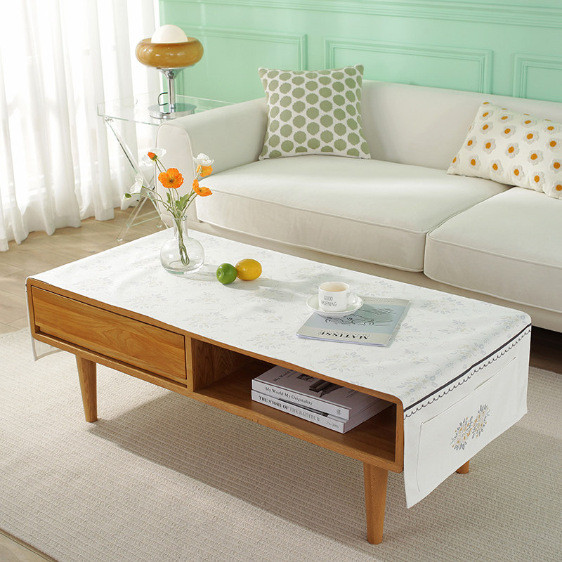 茶几电视柜组合客厅家用桌布台布轻奢高级感长方形棉麻茶几布盖布