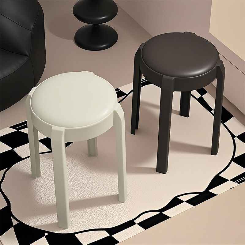 塑料凳子家用可叠放结实耐用加厚高板凳软包圆胶凳轻奢高级感椅子