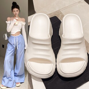 凉拖小个子外穿度假沙滩鞋 新款 子 女2025夏季 白色厚底坡跟一字拖鞋