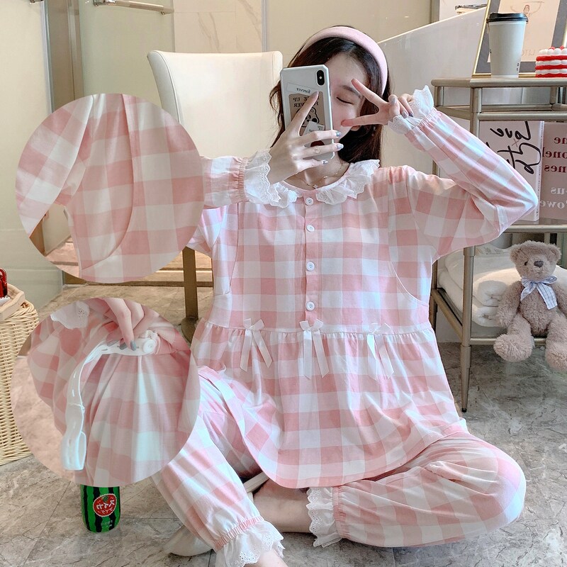 春秋款纯棉长袖孕妇睡衣可爱产后月子服秋季产妇哺乳期喂奶套装夏