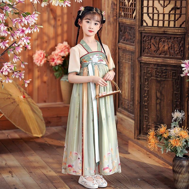 夏季女童汉服表演中国风洋气仙女古装裙超仙儿童演出服薄款唐夏装