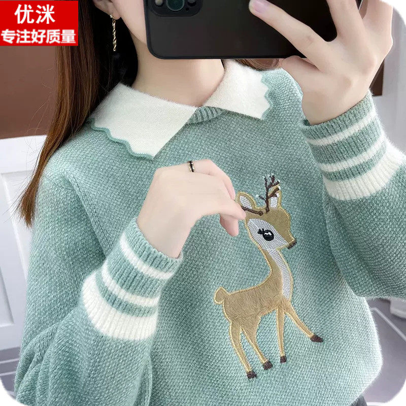 女大童毛衣针织假两件秋冬装12女孩韩版宽松15岁中学生洋派打底衫