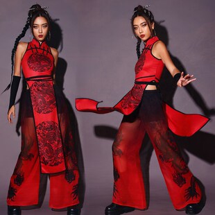 国潮中国风跳舞衣服演出服装年会女团现代舞蹈表演服打鼓舞套装