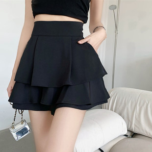 纯色口袋裤 大尺码 高腰荷叶边蛋糕蓬蓬裙女a字短裙女2022爆款 夏季