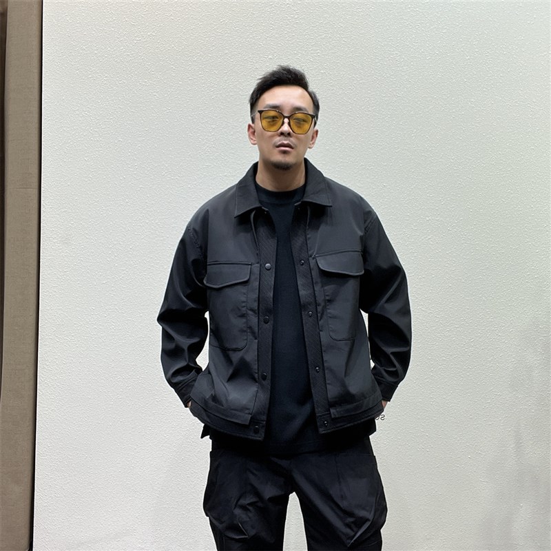 日系高级机能风短款棉衣夹克男冬季宽松翻领假两件层次设计感外套