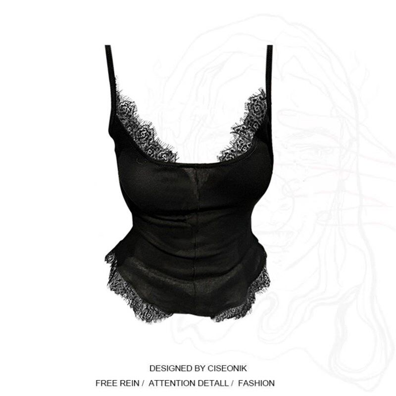 大码胖mm纯欲辣妹背心吊带女夏新款外穿内搭修身设计感蕾丝边上衣