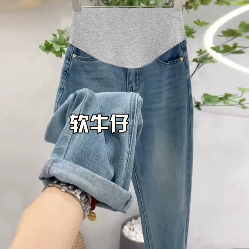 孕妇裤子外穿秋冬款2023新款打底阔腿长裤冬季加绒加厚直筒牛仔裤