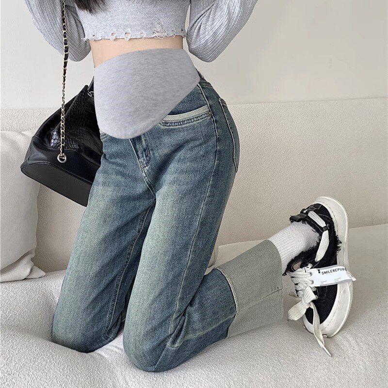孕妇裤子春秋款外穿小个子直筒牛仔裤女秋装大码休闲打底长裤秋季