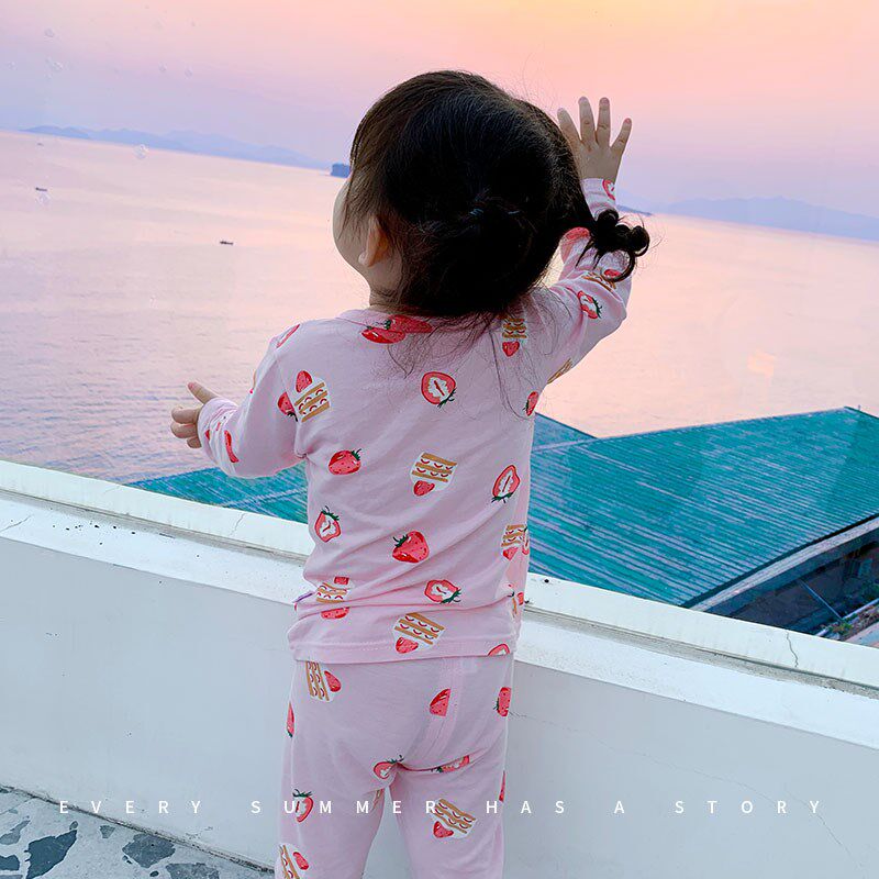 儿童睡衣女孩夏季冰丝长袖空调服薄款男童家居服夏天女童宝宝小童