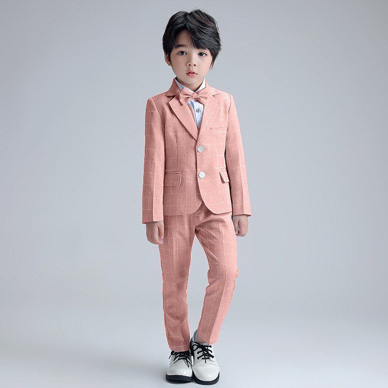 2022春装新款男女童西装套装格子小西服儿童主持表演礼服代发