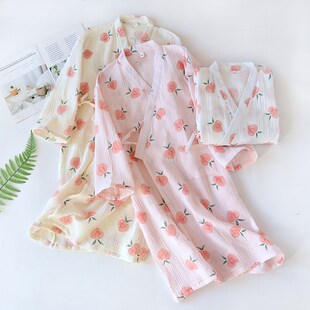 睡袍女纯棉纱布和服春秋天日系睡衣夏季 睡裙吸水速干全棉浴袍 薄款