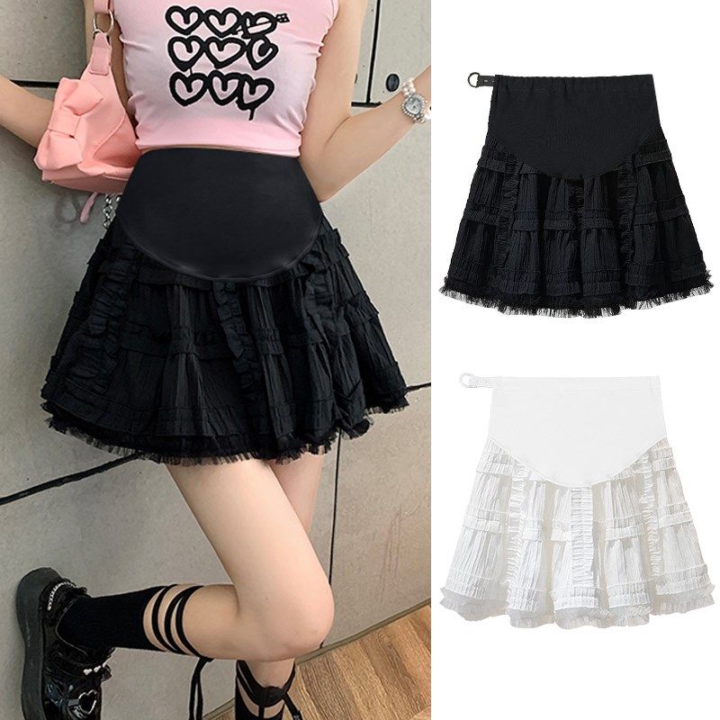 孕妇半身裙春夏款托腹a字裙夏季薄款托腹孕妇装夏装时尚百褶短裙