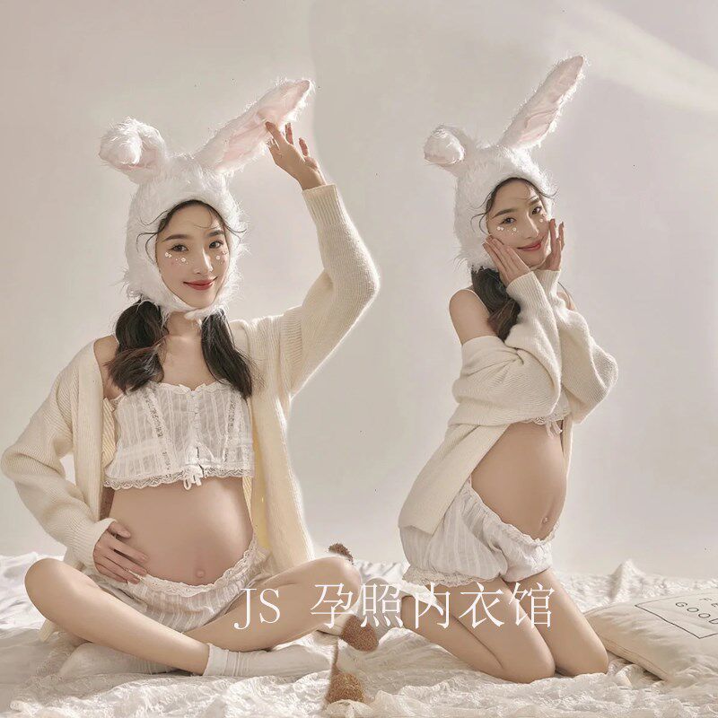 孕妇拍照服装新款甜美小清新影楼孕妈拍可爱造型兔耳艺术写真服装